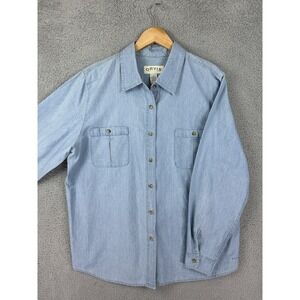 Orvis Shirt Mens XL Blue Chambray Denim Button Front Long Sleeve Double Pocket